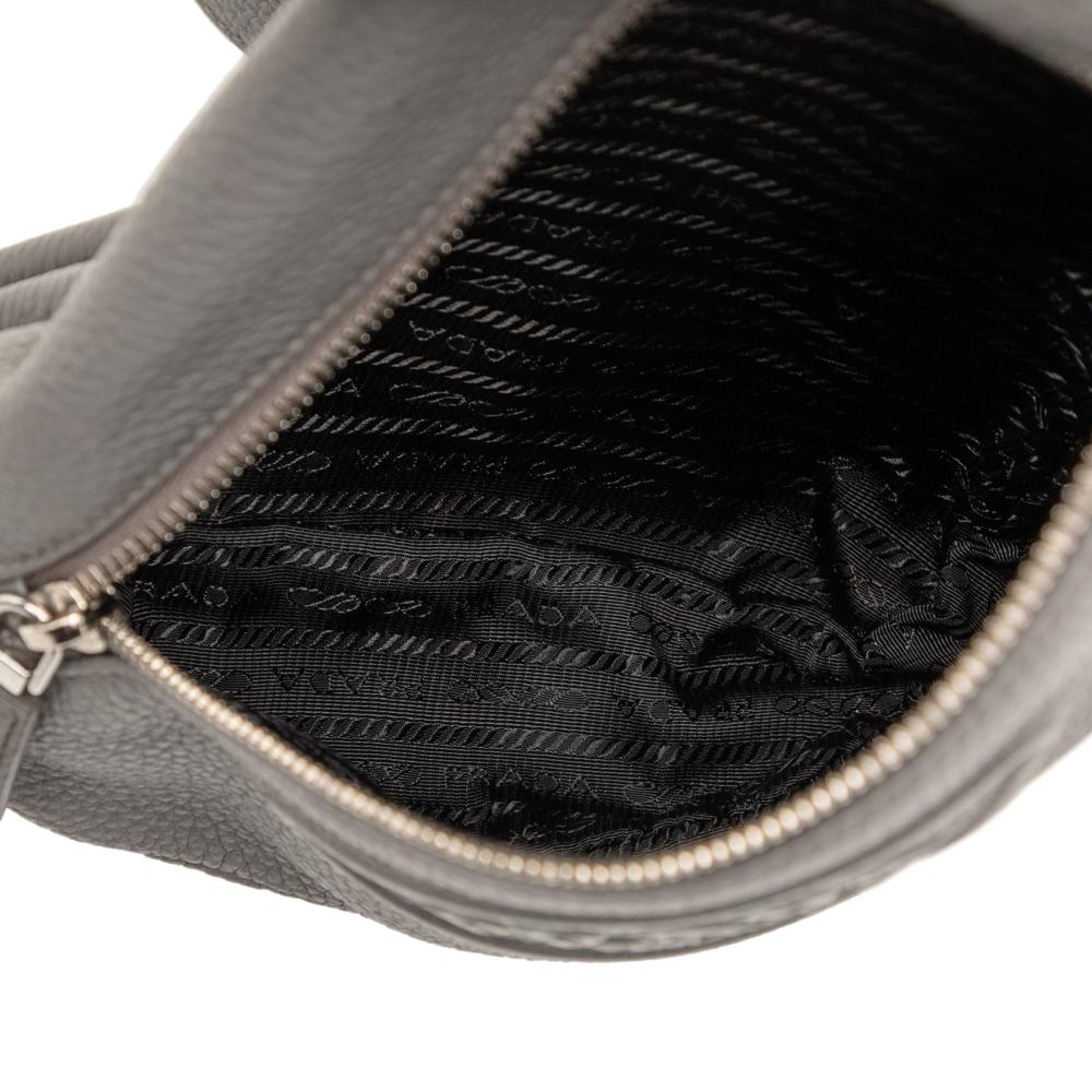 Prada AB Prada Gray Pomice Calf Leather Vitello Daino Logo Embossed Sling Bag Italy