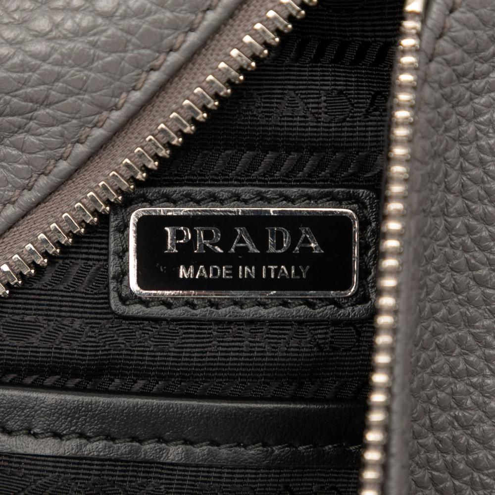 Prada AB Prada Gray Pomice Calf Leather Vitello Daino Logo Embossed Sling Bag Italy