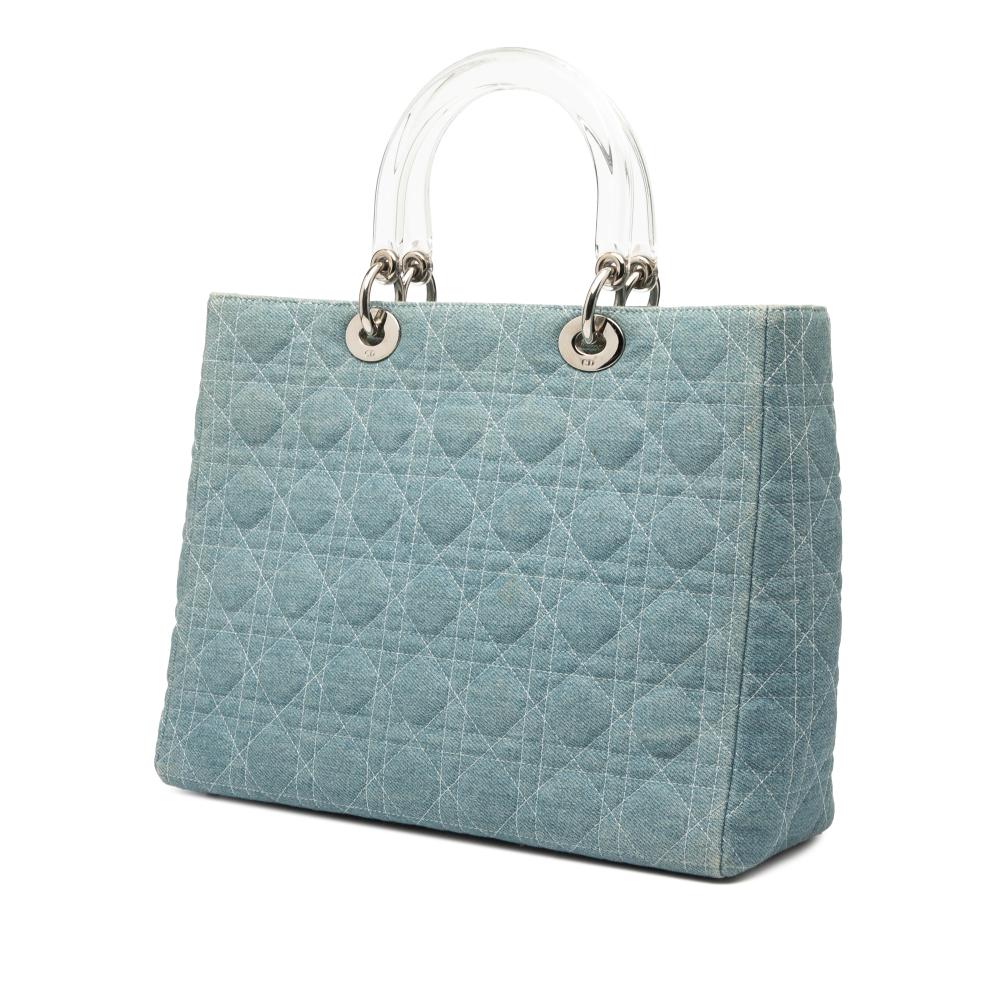 Christian Dior B Dior Blue Light Blue Denim Fabric Large Cannage Acrylic Handles Lady Dior Italy