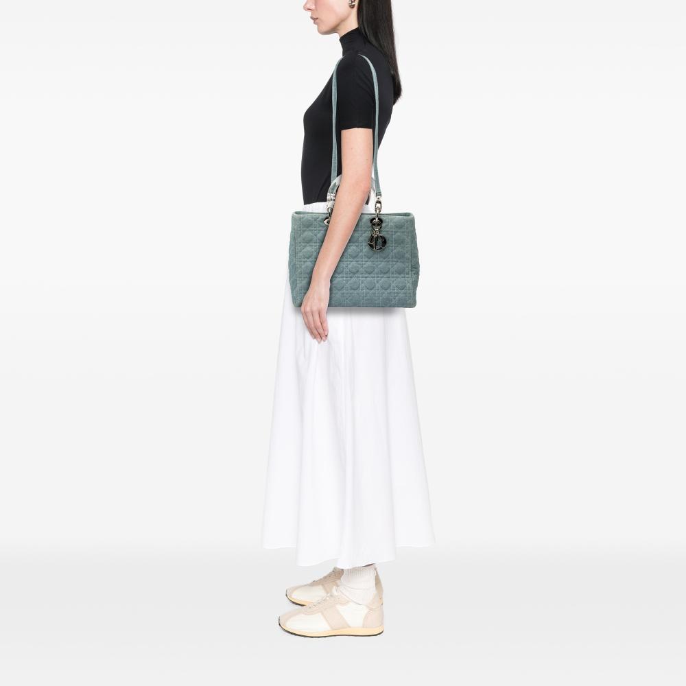 Christian Dior B Dior Blue Light Blue Denim Fabric Large Cannage Acrylic Handles Lady Dior Italy