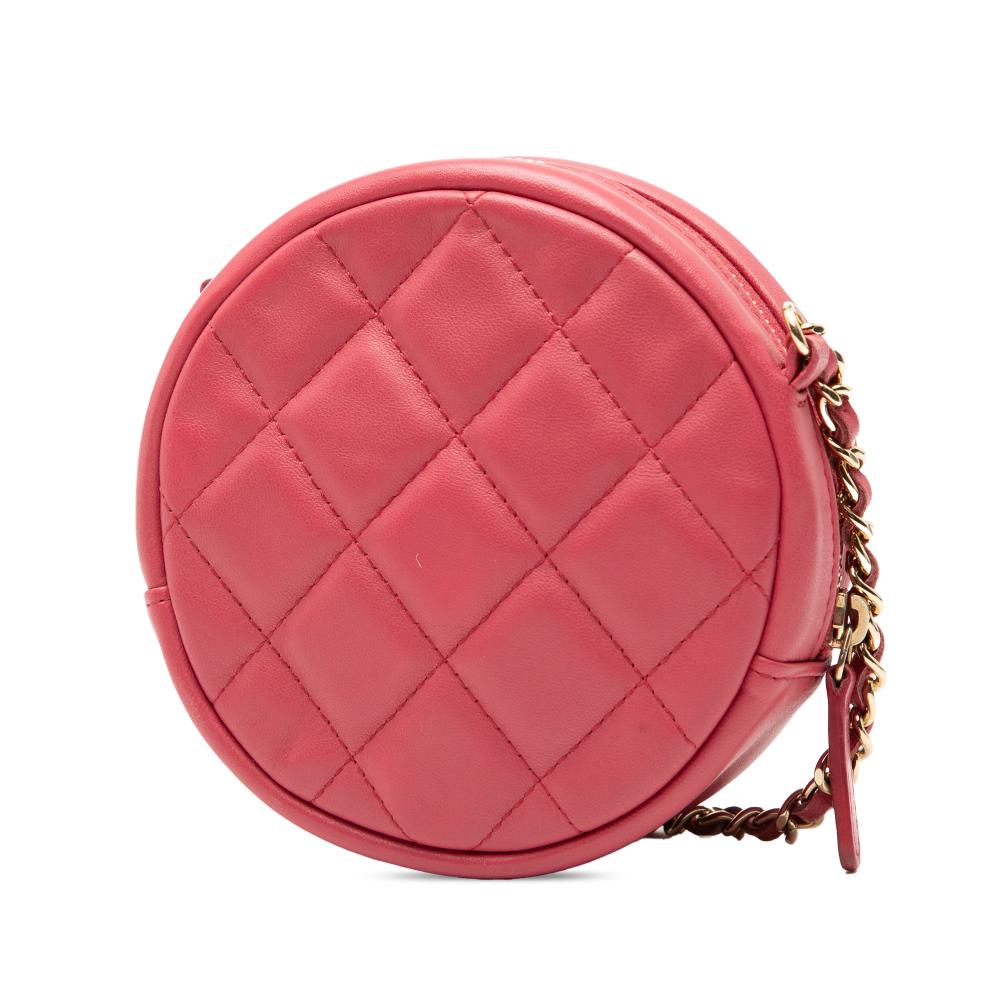 Chanel AB Chanel Pink Blush Lambskin Leather Leather CC Quilted Lambskin Round Clutch With Chain Italy