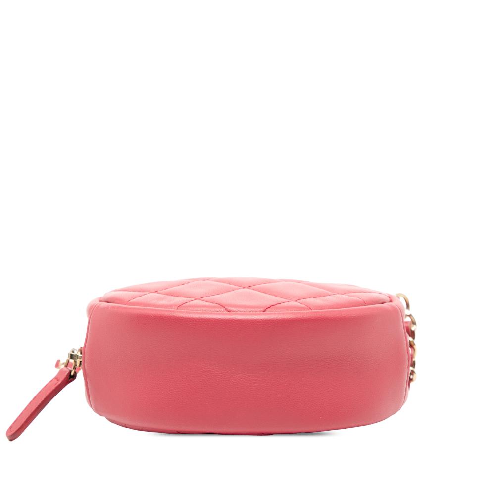 Chanel AB Chanel Pink Blush Lambskin Leather Leather CC Quilted Lambskin Round Clutch With Chain Italy