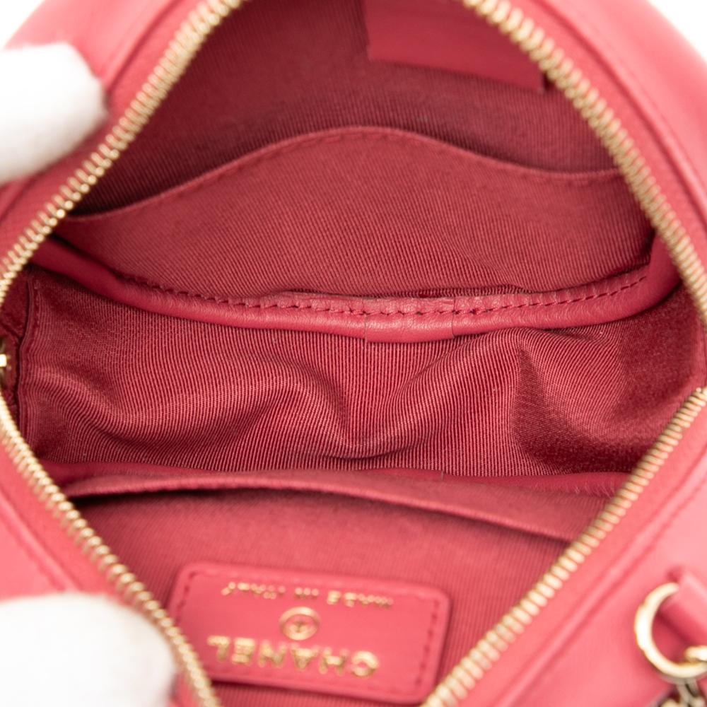 Chanel AB Chanel Pink Blush Lambskin Leather Leather CC Quilted Lambskin Round Clutch With Chain Italy