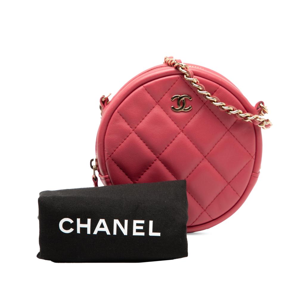 Chanel AB Chanel Pink Blush Lambskin Leather Leather CC Quilted Lambskin Round Clutch With Chain Italy
