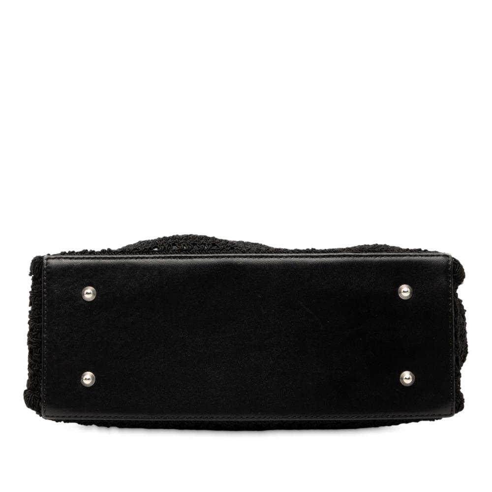 Chanel B Chanel Black Raffia Natural Material CC Crochet Chain Tote France