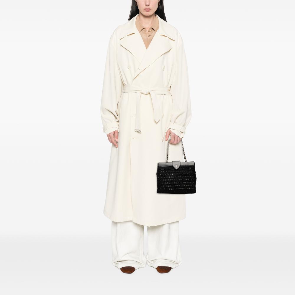 Chanel B Chanel Black Raffia Natural Material CC Crochet Chain Tote France