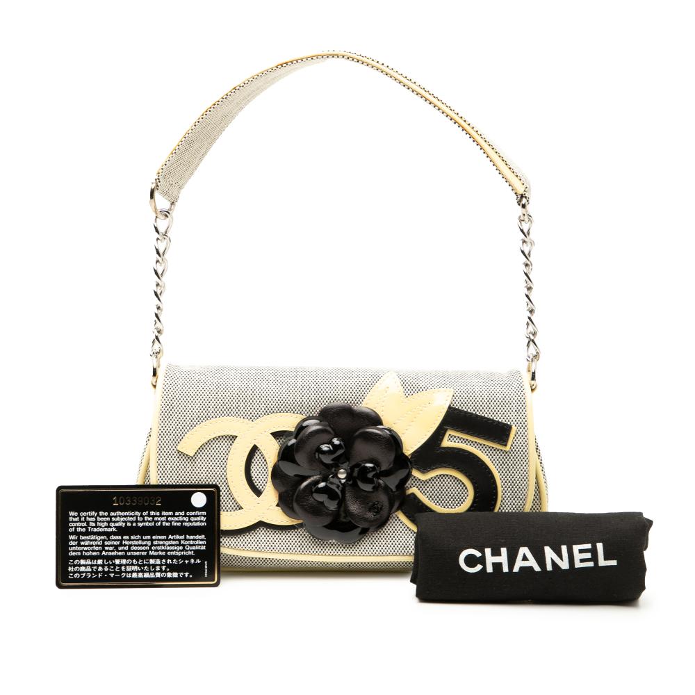 Chanel AB Chanel Gray with Yellow Light Yellow Canvas Fabric CC Camellia No. 5 Shoulder Bag Italy