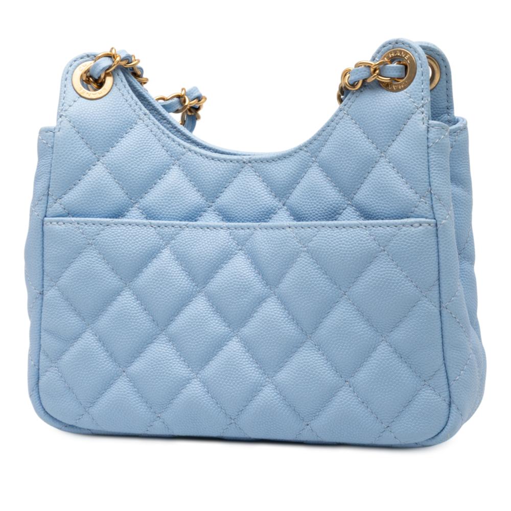 Chanel AB Chanel Blue Light Blue Caviar Leather Leather Small Quitled Caviar Wavy CC Hobo Italy