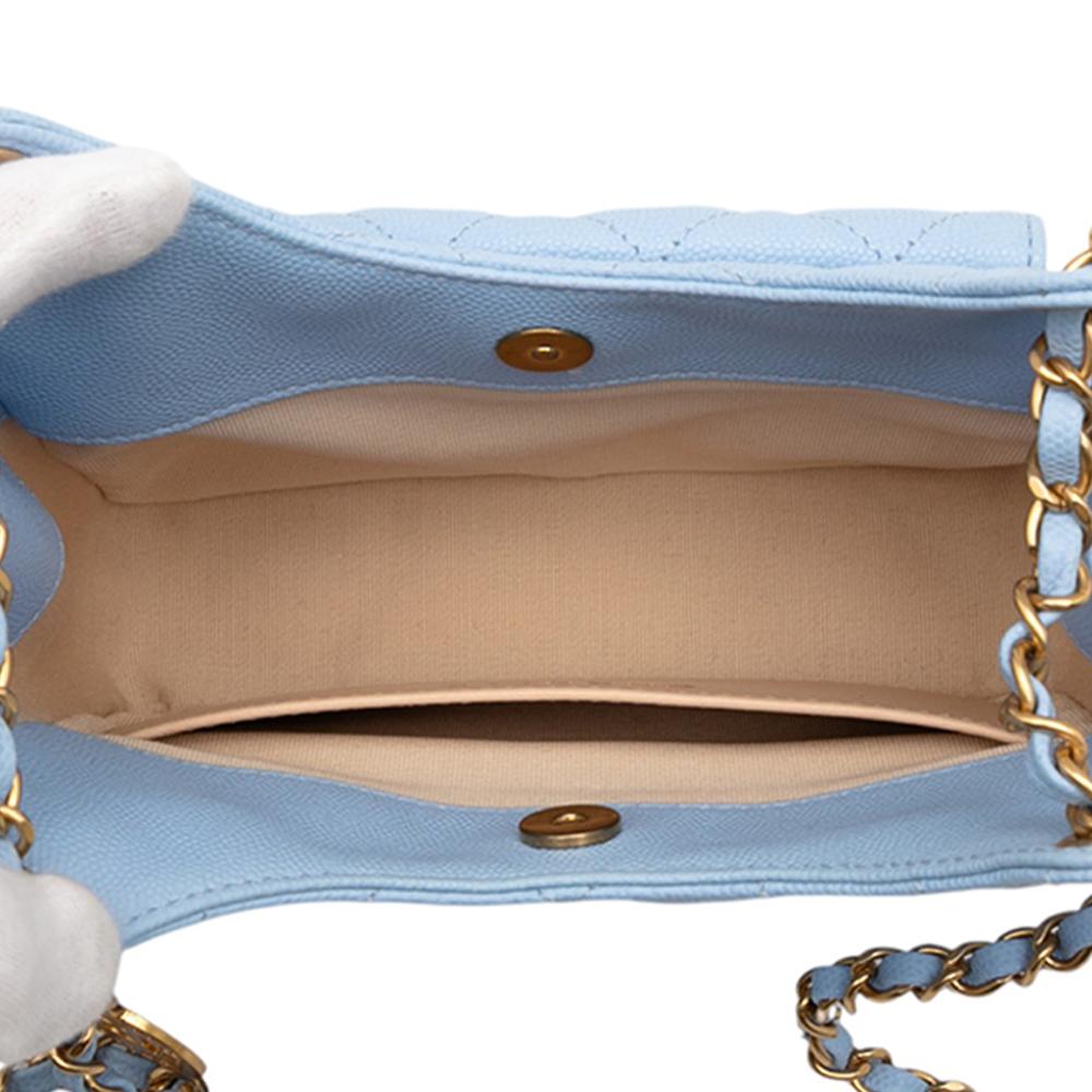 Chanel AB Chanel Blue Light Blue Caviar Leather Leather Small Quitled Caviar Wavy CC Hobo Italy