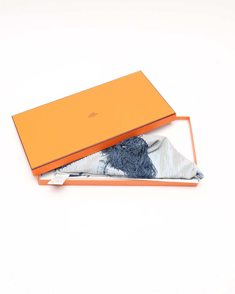 Hermès Ex Libris Fringed Pointe Nomade Scarf