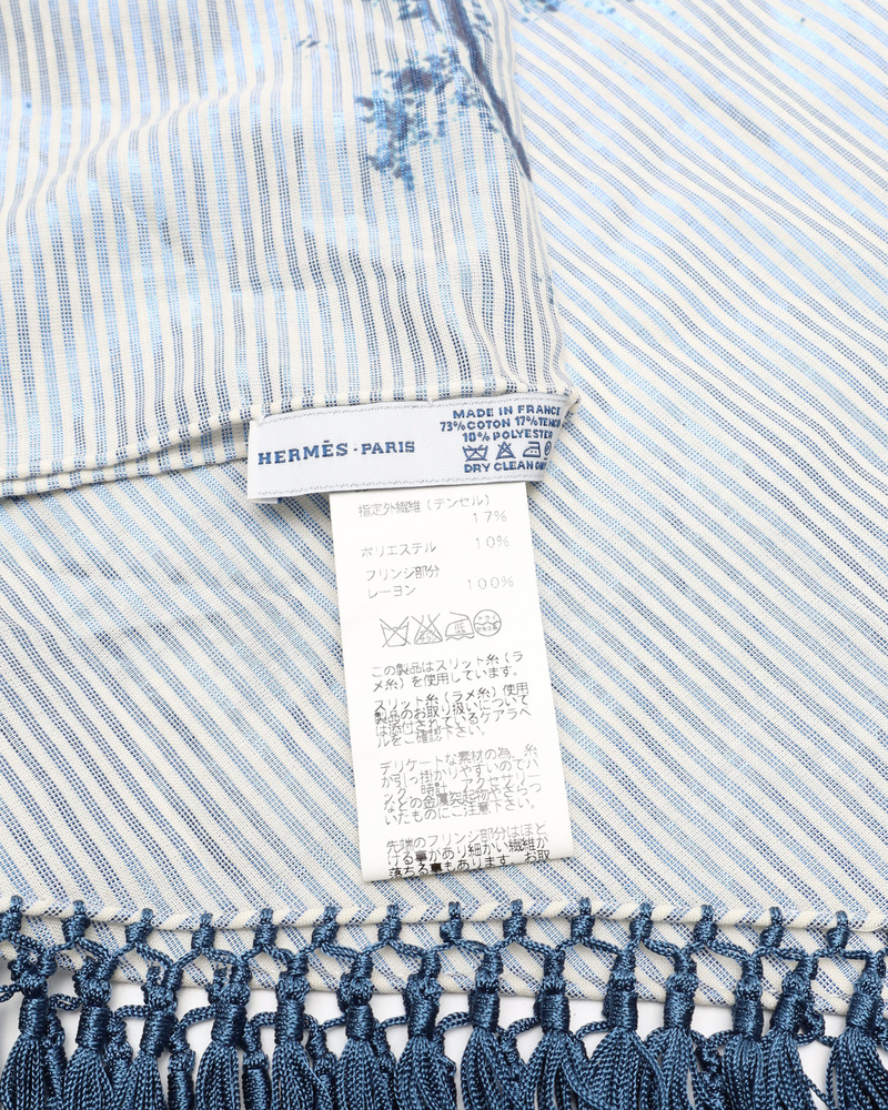 Hermès Ex Libris Fringed Pointe Nomade Scarf