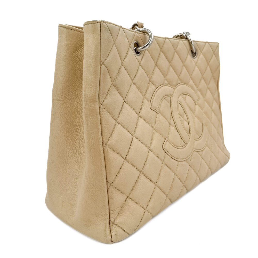 Chanel GST Quilted Caviar Leather Shopper Bag Beige