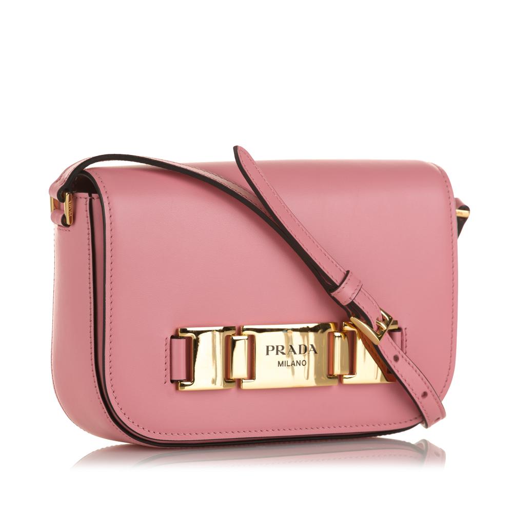 Prada AB Prada Pink Blush Calf Leather Glace Studded Etiquette Crossbody Italy