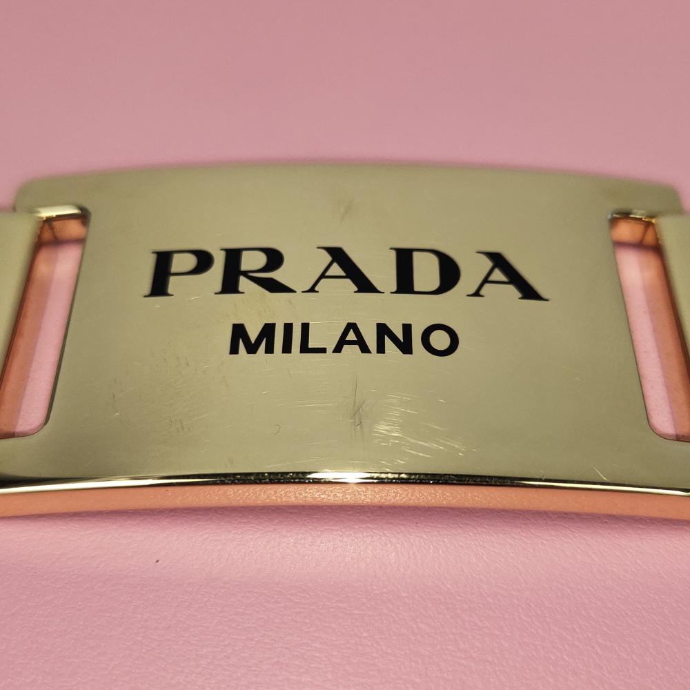 Prada AB Prada Pink Blush Calf Leather Glace Studded Etiquette Crossbody Italy