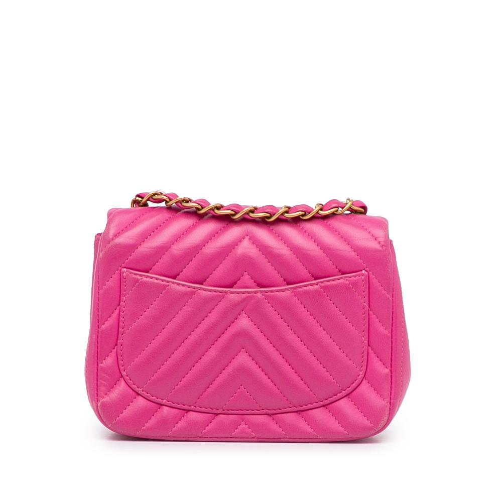 Chanel B Chanel Pink Lambskin Leather Leather Mini Square Classic Chevron Lambskin Single Flap Italy