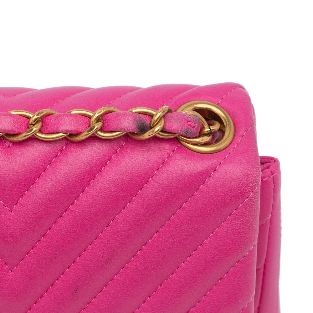 Chanel B Chanel Pink Lambskin Leather Leather Mini Square Classic Chevron Lambskin Single Flap Italy