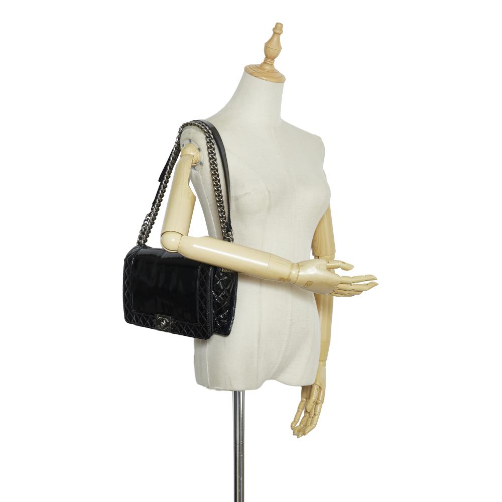Chanel B Chanel Black Patent Leather Leather Medium Patent Boy Reverso Flap France