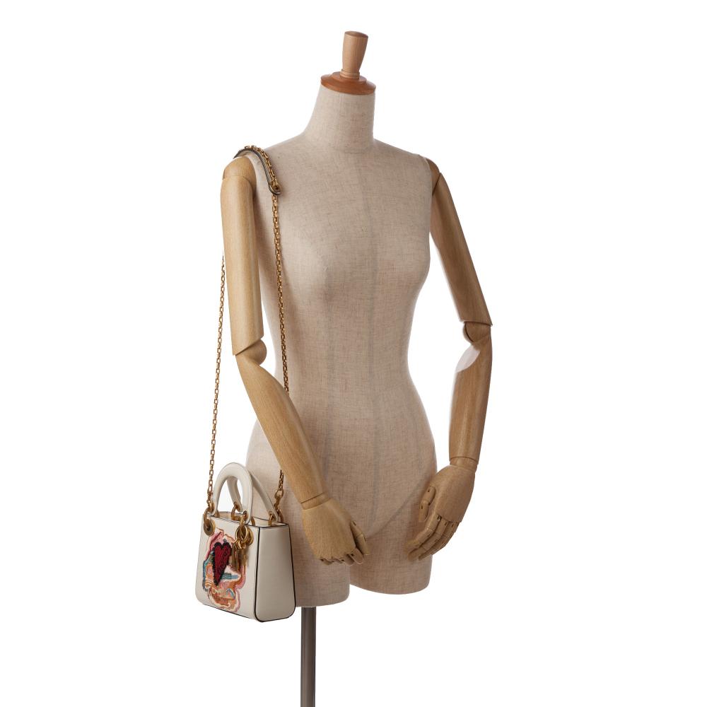 Christian Dior AB Dior White Calf Leather DiorAmour Niki De Saint Phalle Mini skin Sequins Lady Dior Italy