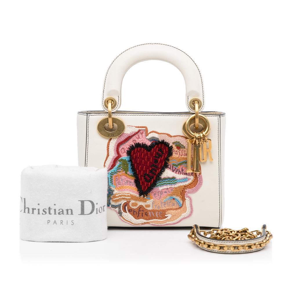 Christian Dior AB Dior White Calf Leather DiorAmour Niki De Saint Phalle Mini skin Sequins Lady Dior Italy