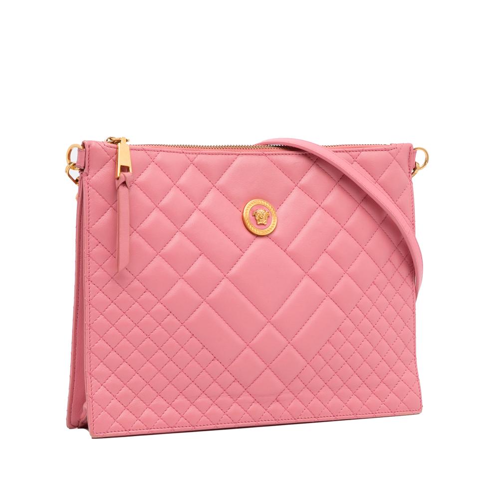 Versace B Versace Pink Calf Leather Quilted Medusa Crossbody Italy