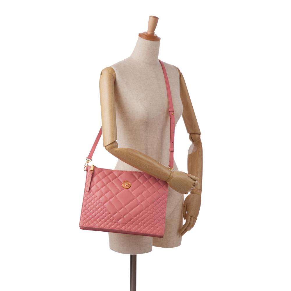 Versace B Versace Pink Calf Leather Quilted Medusa Crossbody Italy