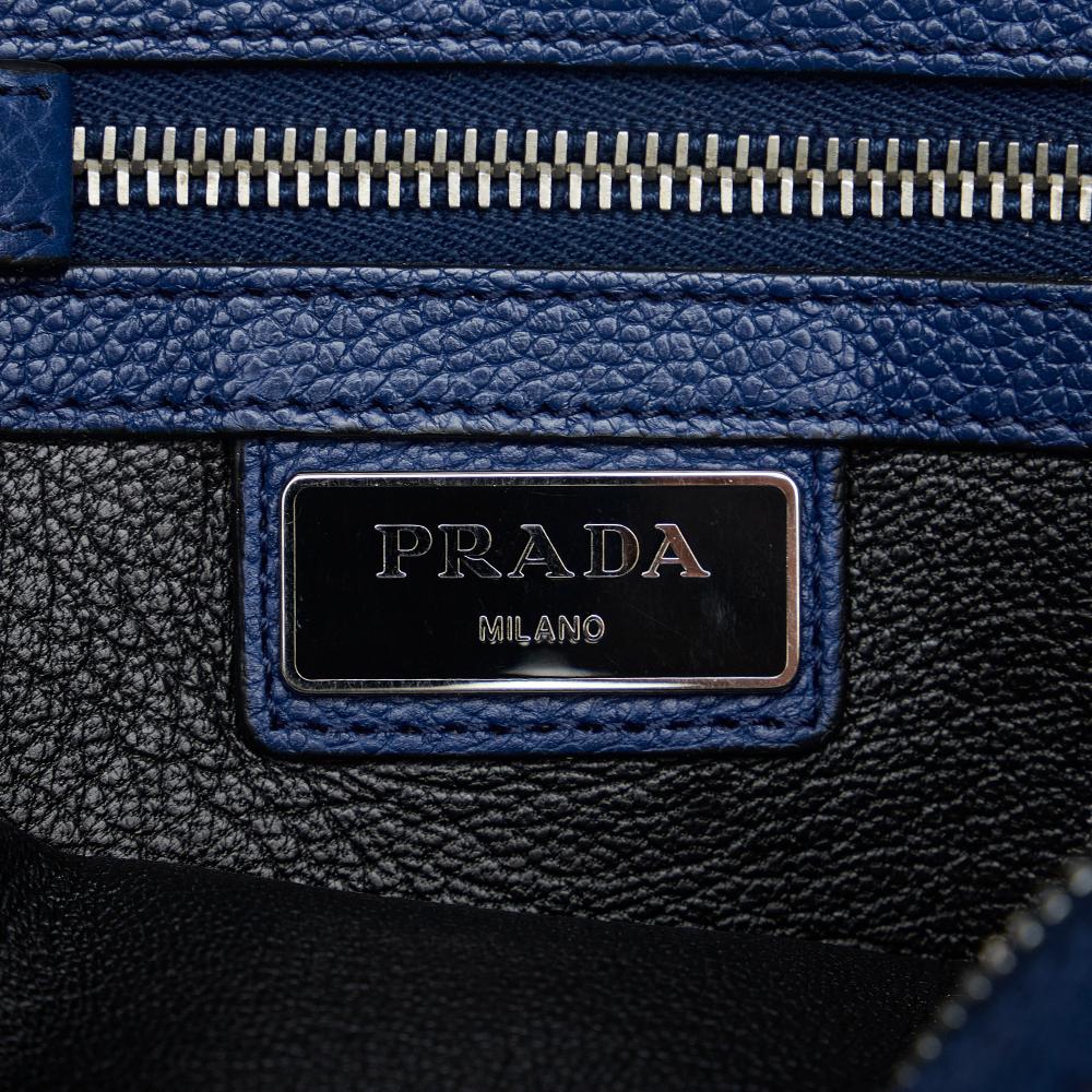 Prada B Prada Blue Calf Leather Vitello Daino Clutch Bag Italy