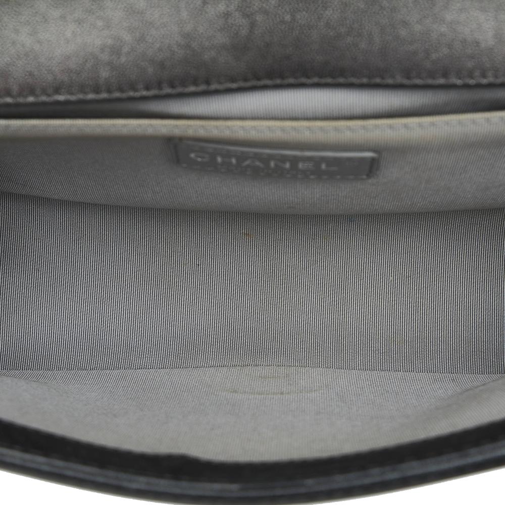 Chanel Gray Lambskin Leather Leather Old Medium Quilted Perforated Metallic Lambskin Boy Flap Italy