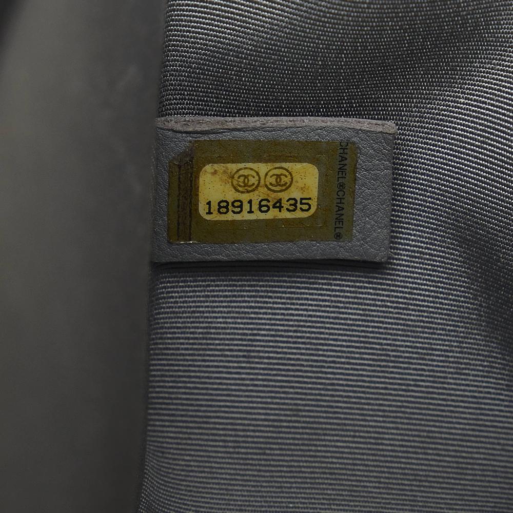 Chanel Gray Lambskin Leather Leather Old Medium Quilted Perforated Metallic Lambskin Boy Flap Italy