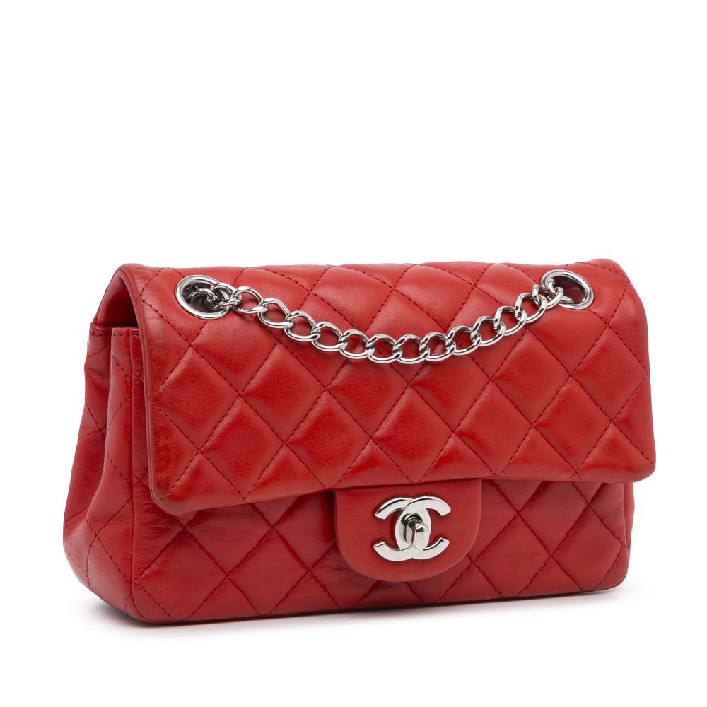 Chanel B Chanel Red Lambskin Leather Leather Mini Rectangular Classic Lambskin Single Flap Italy