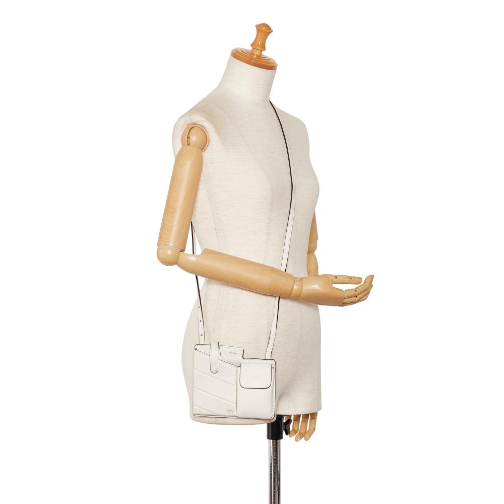 Fendi B Fendi White Calf Leather Bustine Mini Century Italy