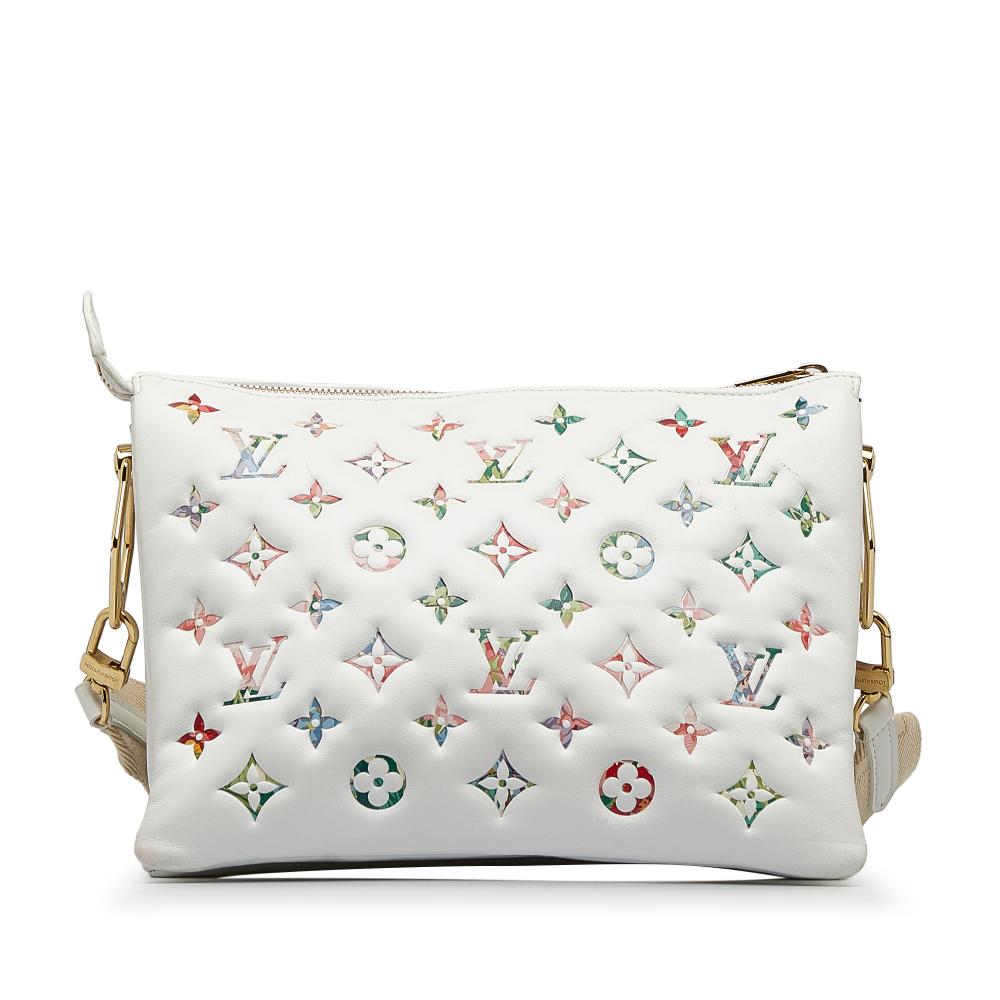 Louis Vuitton B Louis Vuitton White Lambskin Leather Leather Monogram Garden Coussin PM Italy