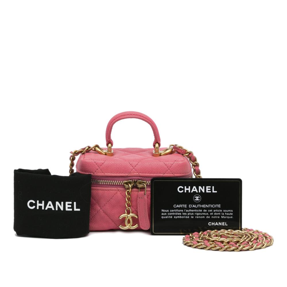 Chanel AB Chanel Pink Caviar Leather Leather Micro Caviar Chain Vanity Bag France