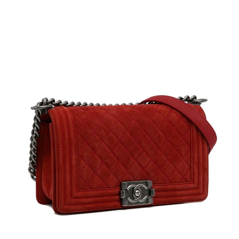 Chanel B Chanel Red Caviar Leather Leather Old Medium Quilted Caviar Boy Flap Italy