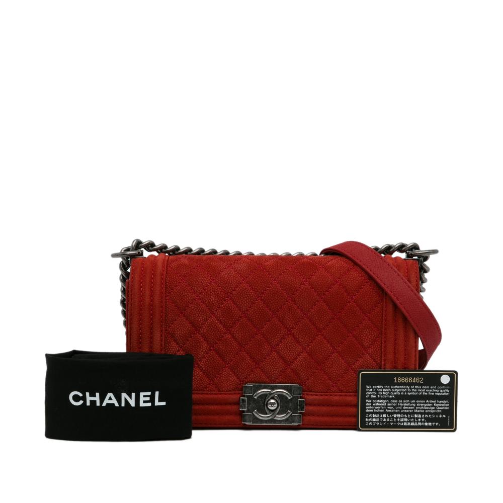 Chanel B Chanel Red Caviar Leather Leather Old Medium Quilted Caviar Boy Flap Italy