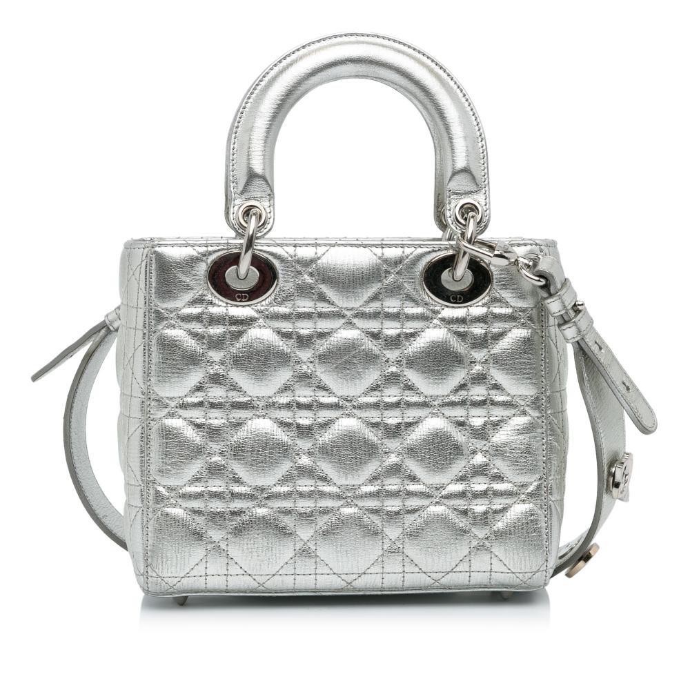 Christian Dior B Dior Silver Calf Leather Small Metallic Grained skin Cannage My ABCDior Lady Dior Italy