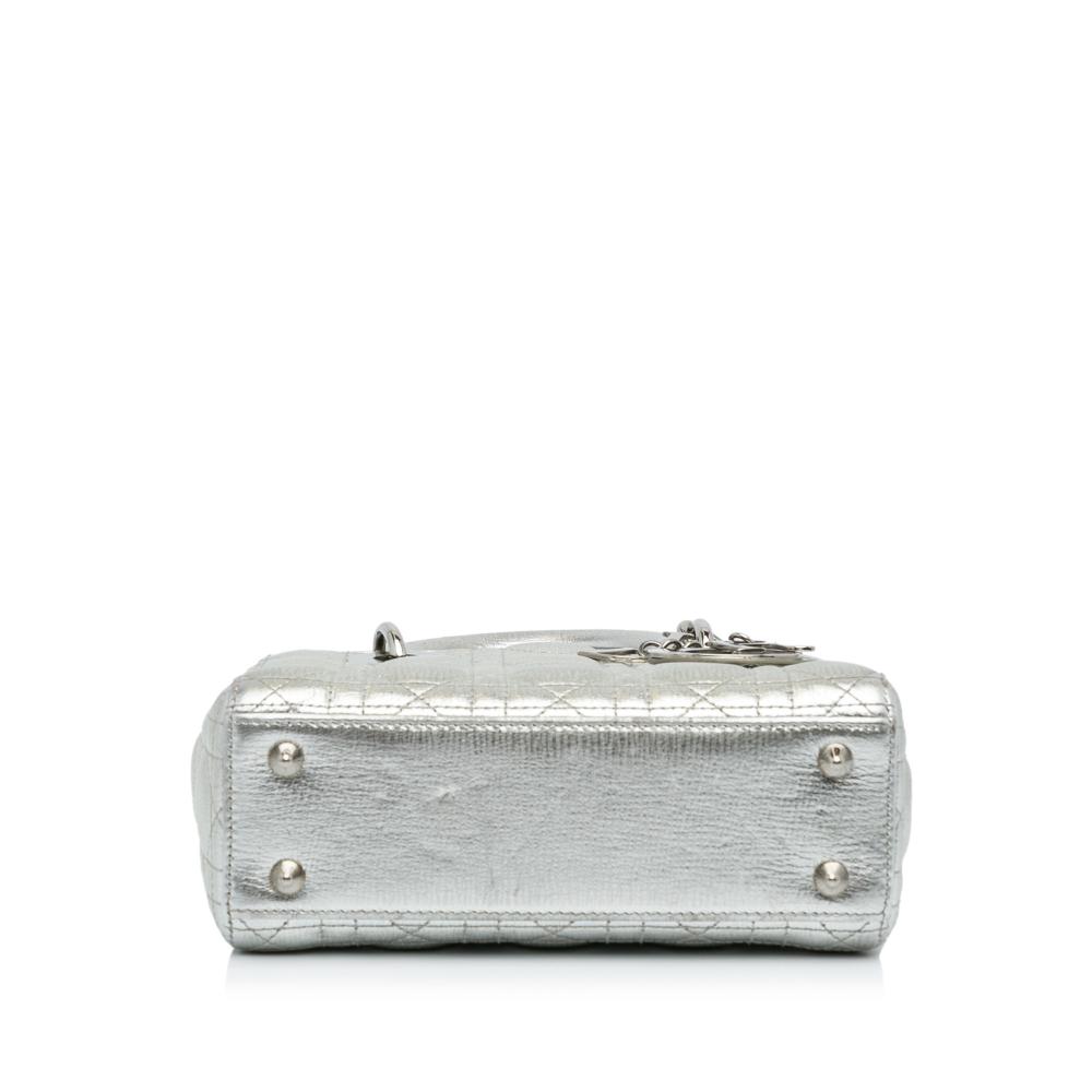 Christian Dior B Dior Silver Calf Leather Small Metallic Grained skin Cannage My ABCDior Lady Dior Italy
