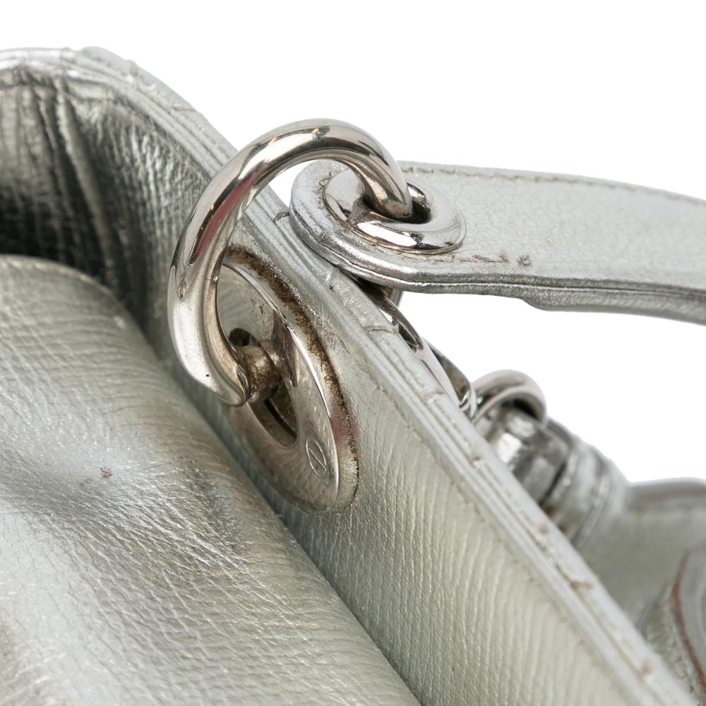 Christian Dior B Dior Silver Calf Leather Small Metallic Grained skin Cannage My ABCDior Lady Dior Italy