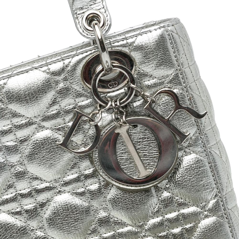 Christian Dior B Dior Silver Calf Leather Small Metallic Grained skin Cannage My ABCDior Lady Dior Italy