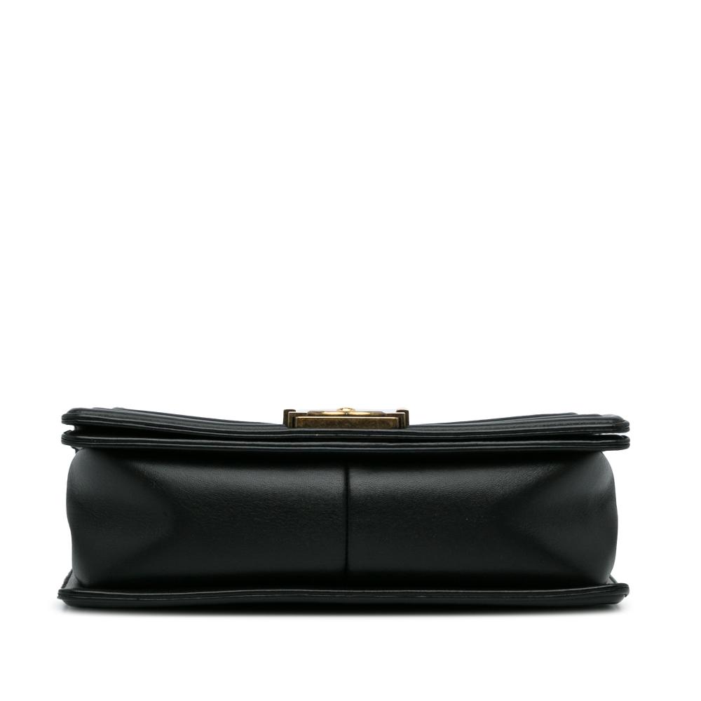 Chanel AB Chanel White with Black Lambskin Leather Leather Crest-Embellished Medium Boy Bag Italy