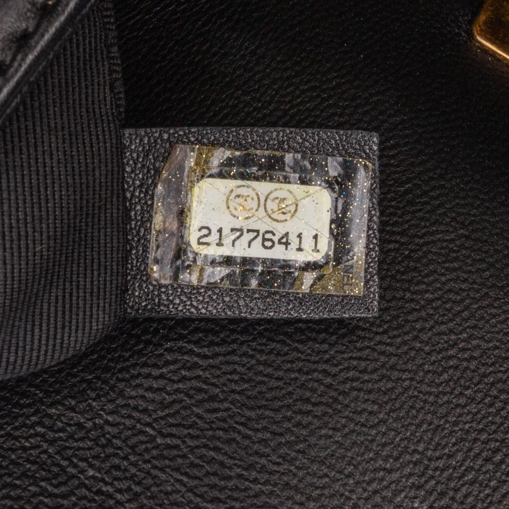 Chanel AB Chanel White with Black Lambskin Leather Leather Crest-Embellished Medium Boy Bag Italy