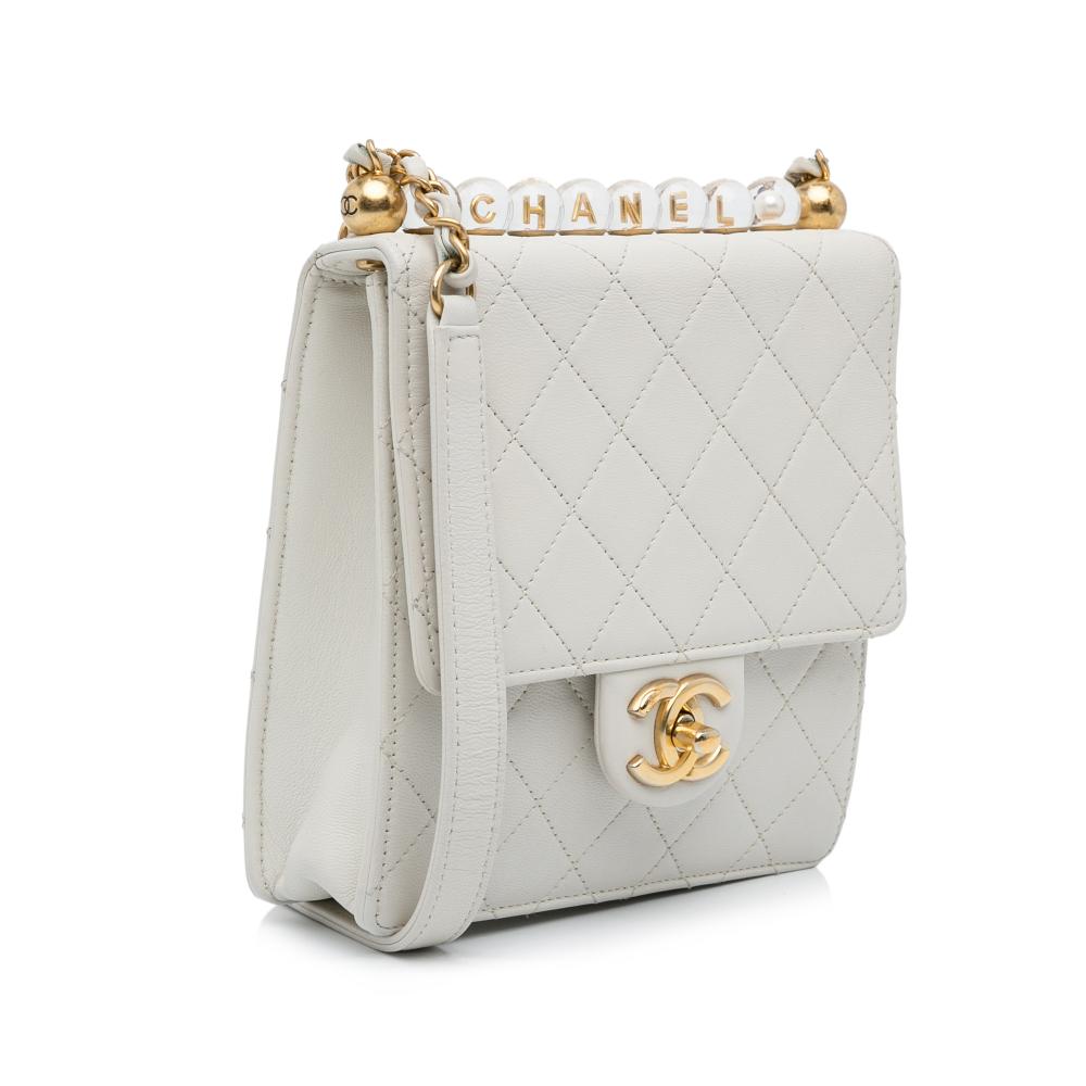 Chanel AB Chanel White Calf Leather Mini Chic Pearls Crossbody Italy