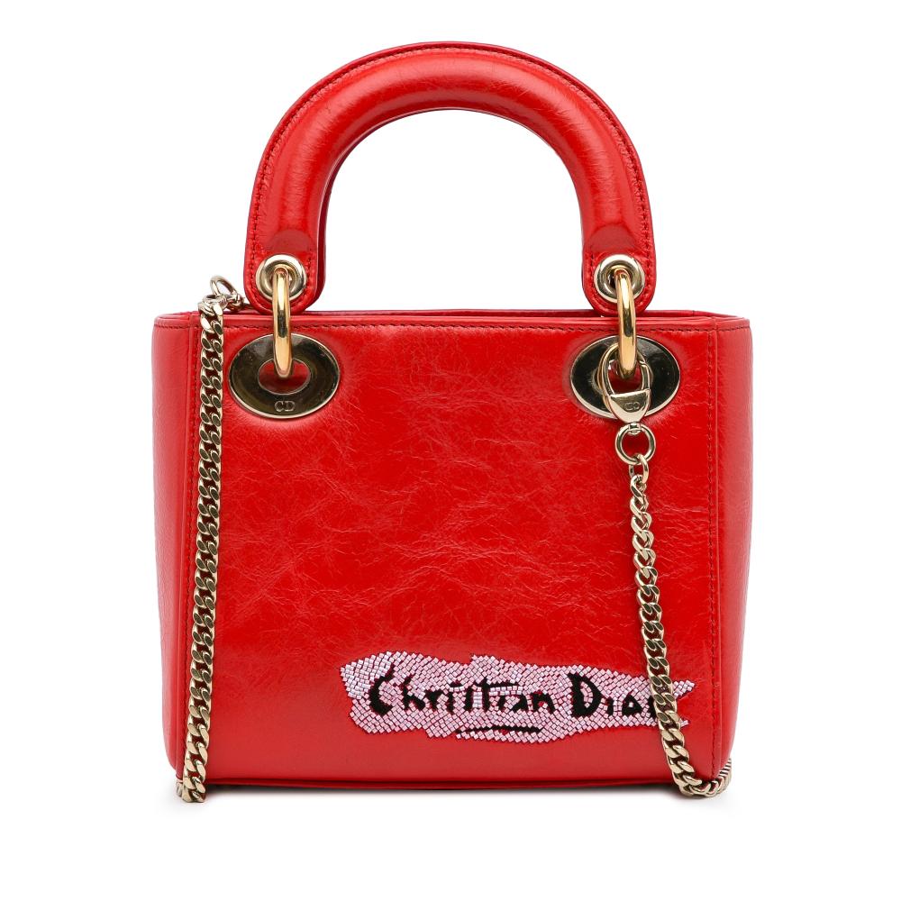 Christian Dior AB Dior Red Calf Leather Mini skin Sequin Embellished Lady Dior Italy
