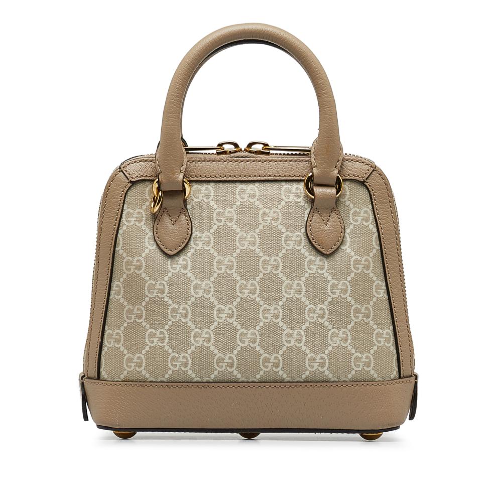 Gucci B Gucci Brown Beige Coated Canvas Fabric Mini GG Supreme Horsebit 1955 Satchel Italy