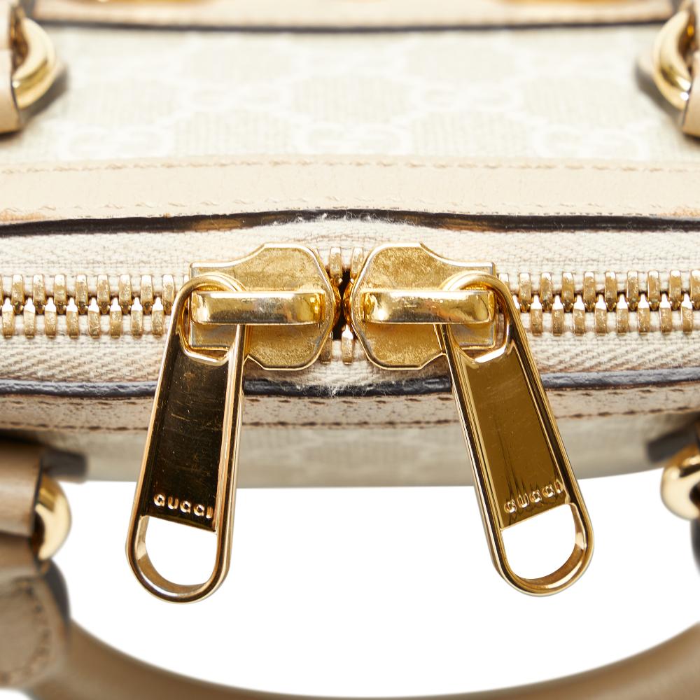 Gucci B Gucci Brown Beige Coated Canvas Fabric Mini GG Supreme Horsebit 1955 Satchel Italy