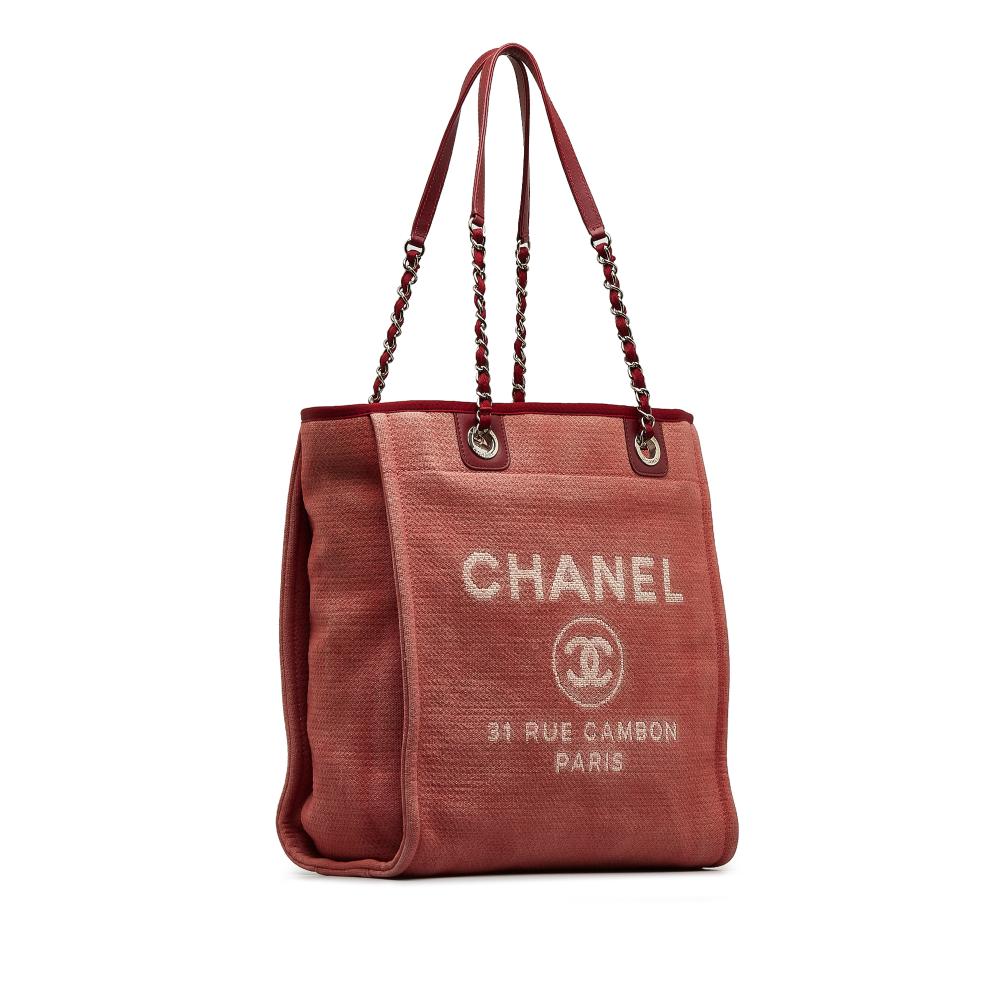 Chanel AB Chanel Red Dark Red Canvas Fabric Mini Mixed Fibers Deauville Tote Italy