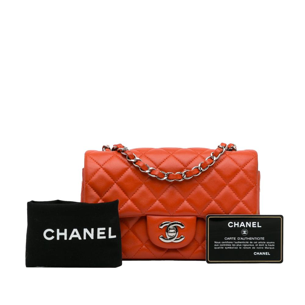 Chanel B Chanel Orange Lambskin Leather Leather Mini Rectangular Classic Lambskin Single Flap France