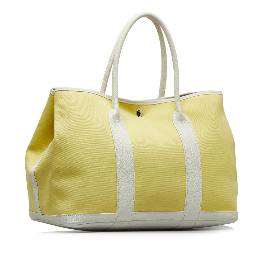 Hermès B Hermès Yellow Light Yellow with White Canvas Fabric Toile and Negonda Garden Party 36 France
