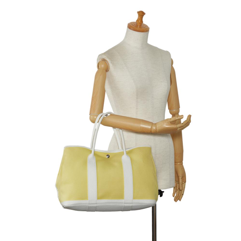Hermès B Hermès Yellow Light Yellow with White Canvas Fabric Toile and Negonda Garden Party 36 France