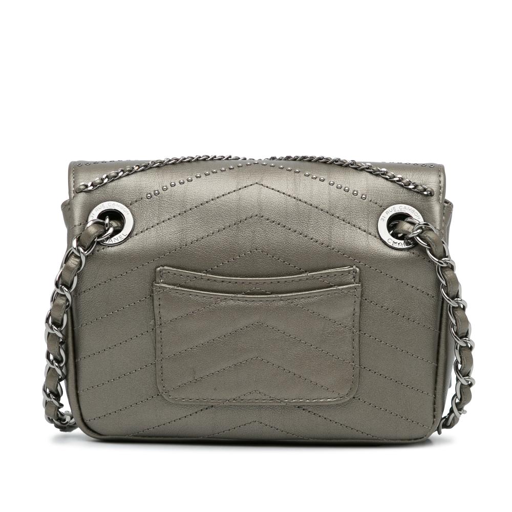 Chanel AB Chanel Gray Calf Leather Mini Embellished skin Chevron Square Envelop Flap Italy