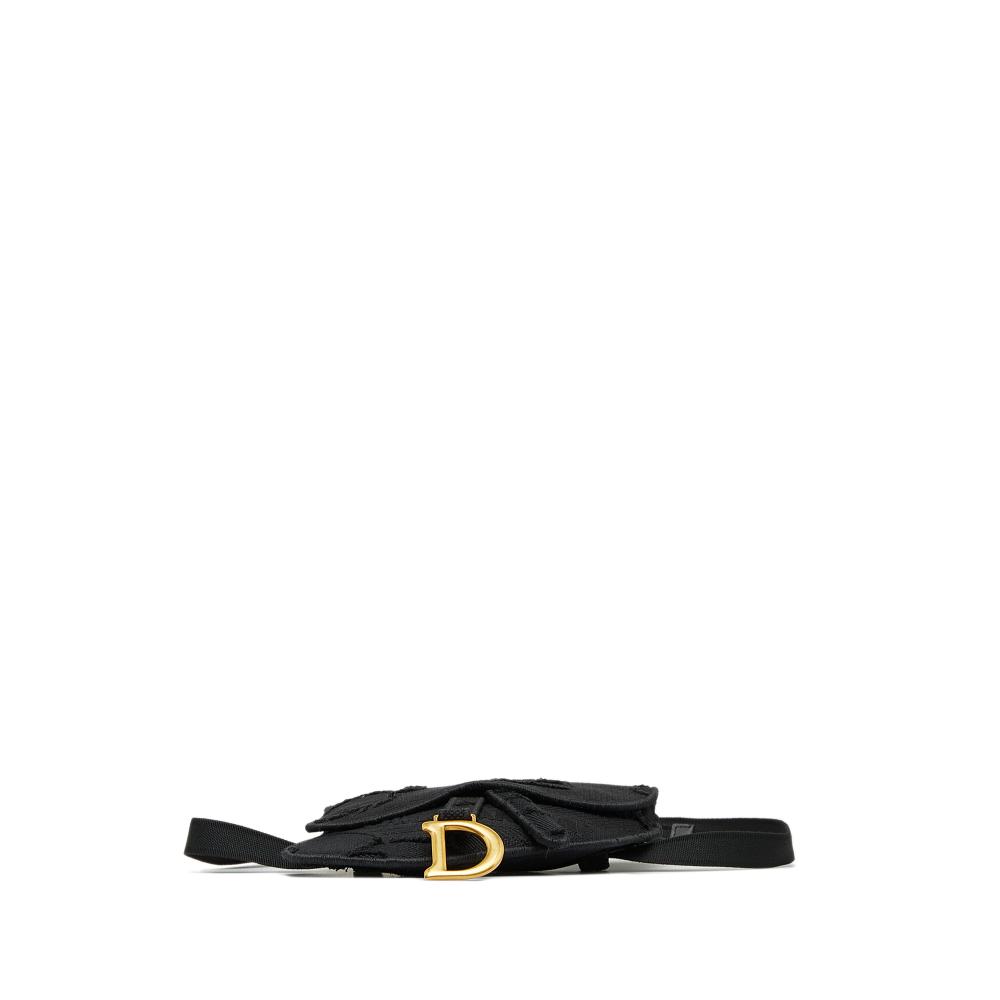 Christian Dior AB Dior Black Canvas Fabric Embroidered Camouflage Saddle Belt Bag Italy